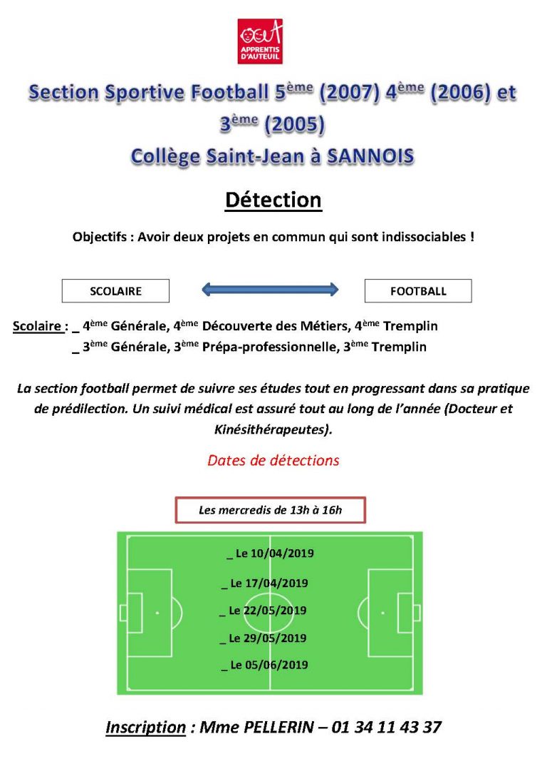 Détection Section sportive Football au collège Saint Jean SANNOIS